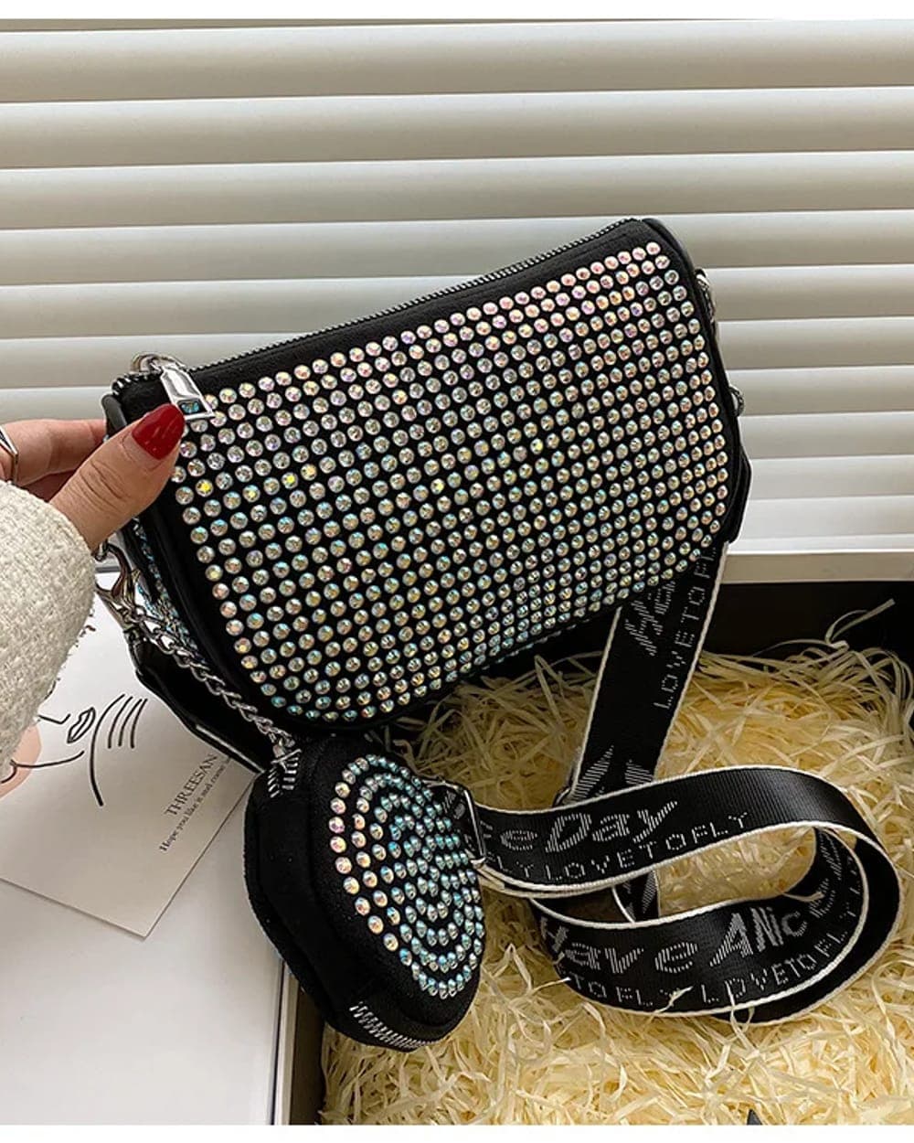 Aria Crystal Sling Bag — Monochrome — DOSYSO Sparkle