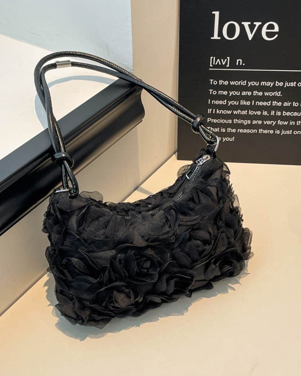 Fleur Rosette Shoulder Bag — Black — view 1 of 5
