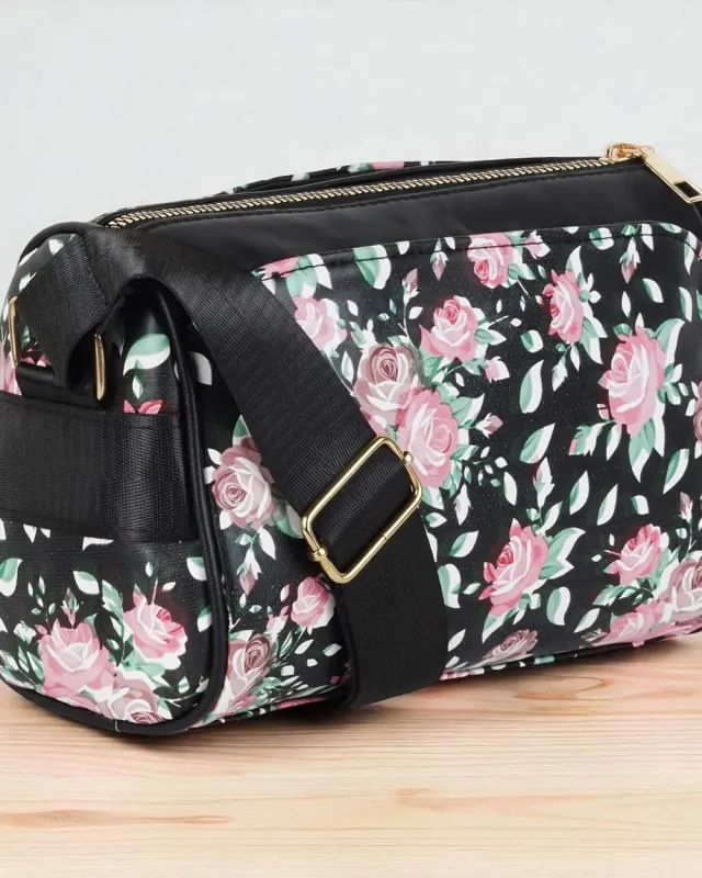 Rosalie Floral Sling Bag — Black — DOSYSO Bloom